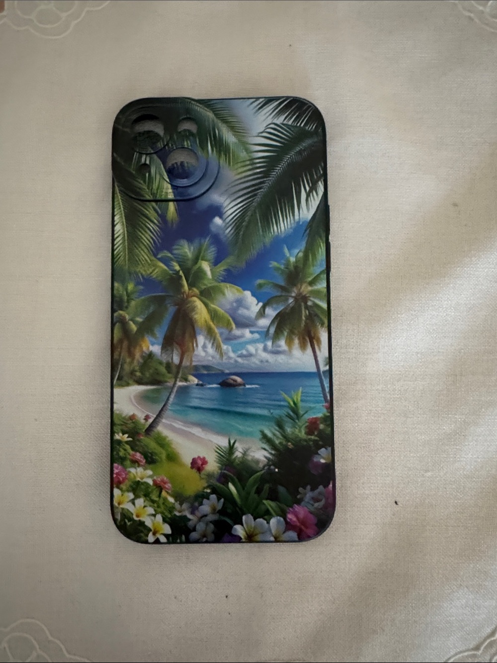 Tropical Beach Design Phone Case - Black